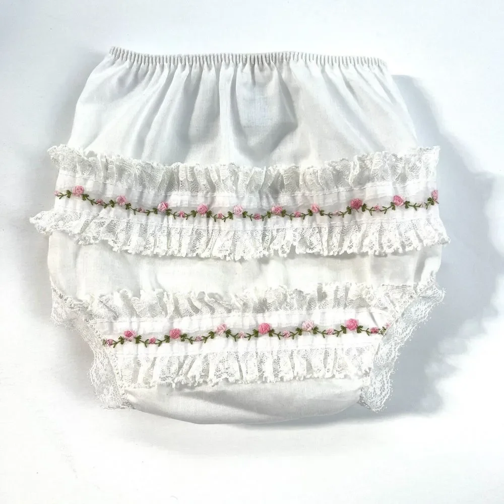 Vintage Alexis Baby Girl 6M Diaper Cover Handi-Panti Bloomers White Pink W/Lace